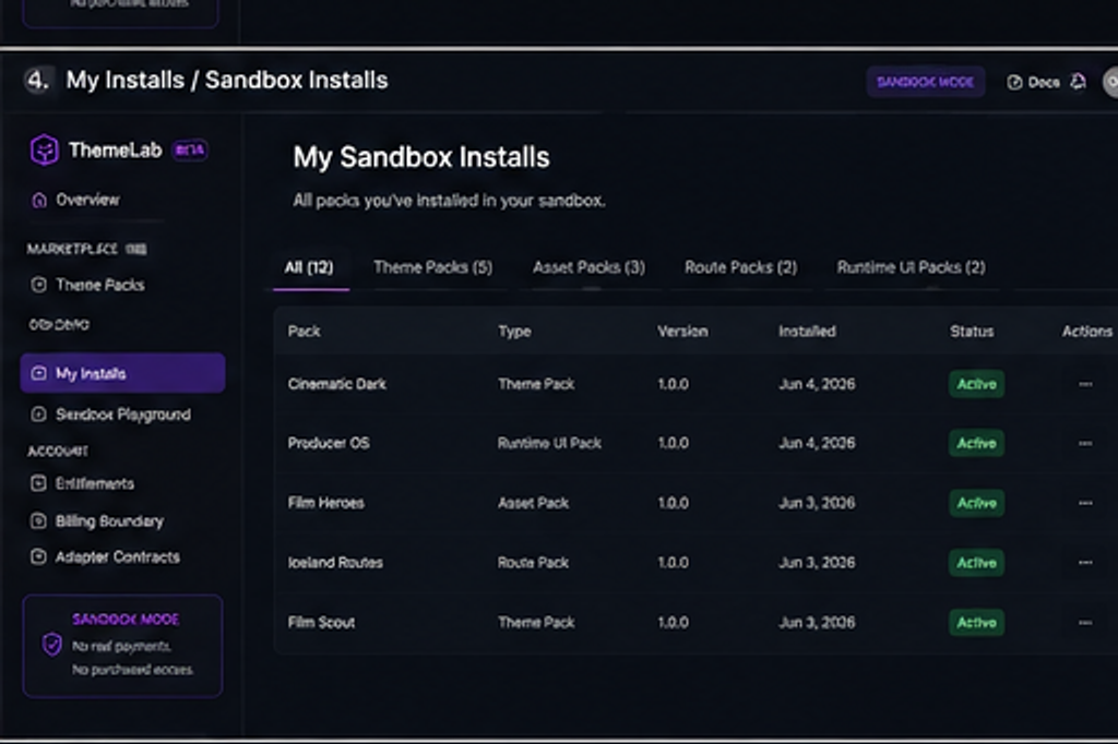 My Installs / Sandbox Installs